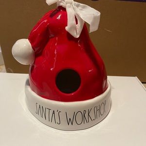 Rae Dunn Santas workshop Santa hat birdhouse